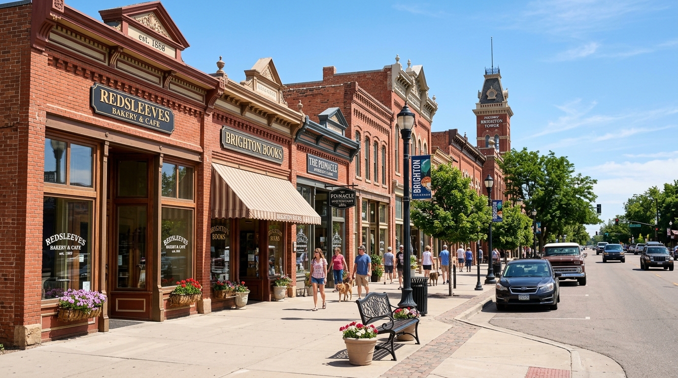 Historic Downtown Brighton brick storefronts and vintage homes receiving water heater retrofits